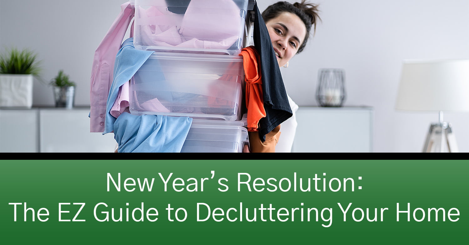 A woman working on her New Year's resolution by decluttering her home.