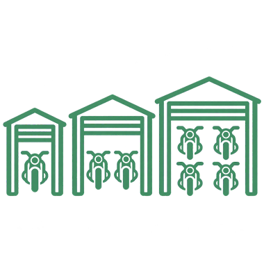 Icon of 3 motorcycle garage sizes