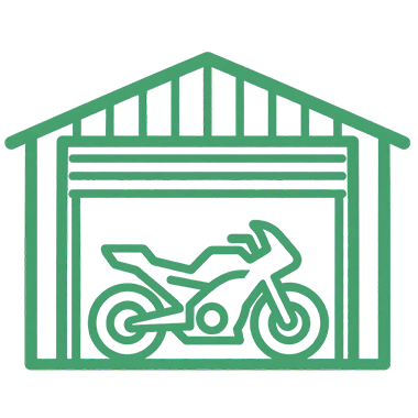 Icon of motorcycle in enclosed storage unit