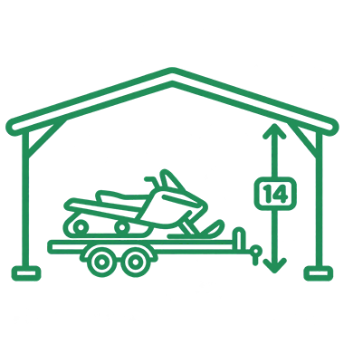 Icon of a Snowmobile trailer under a 14-foot steel canopy